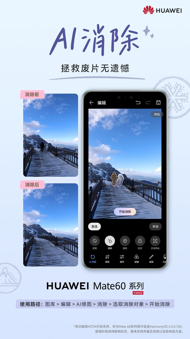 华为Mate60系列升级AI消除秋游打卡最佳拍照搭子(图2)